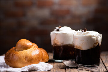 Traditional sicilian Granita coffee flavor with brioche - obrazy, fototapety, plakaty