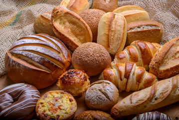 Breads. Assorted types of Brazilian breads. Bakery products.