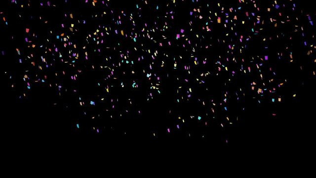Multicolored confetti exploding on a black background with copy space