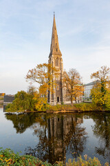 Fototapeta na wymiar Exterior view of the famous St Alban's Church, Copenhagen