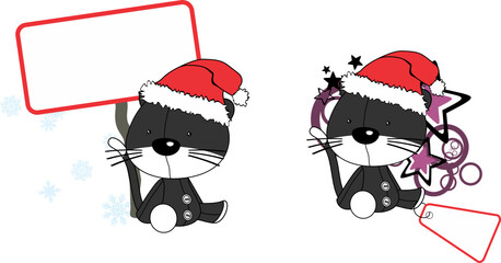 cute baby plush cat character cartoon xmas collection illustration in vector format