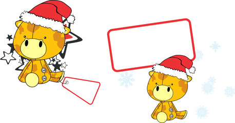 cute baby plush giraffe character cartoon xmas collection illustration in vector format