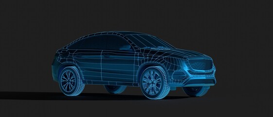 Futuristic car user interface. HUD UI. Hologram of the car, scanning. Abstract virtual graphic...