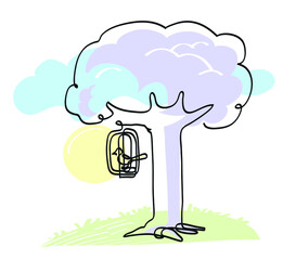 One line drawing of abandoned bird.Freedom concept.
One continuous line drawing of bird in the cage.Animal rights