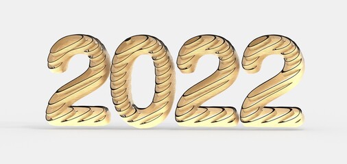 year 2022. 3D illustration numbers isolated white background