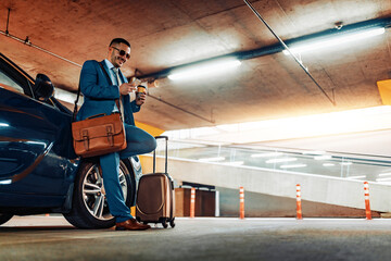 Businessman with luggage in airport
