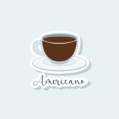 Collection of vector of coffee drinks stickers. Coffee types, variety of beverages. Vector coffee set of clipart design. Latte, americano, take away, espresso, mocha, cappuccino template