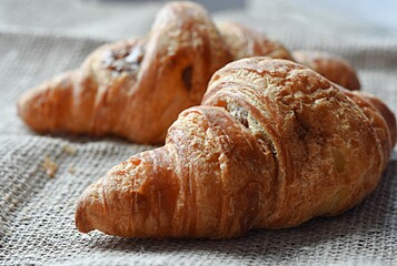 croissants on a canvas napkin. breakfast