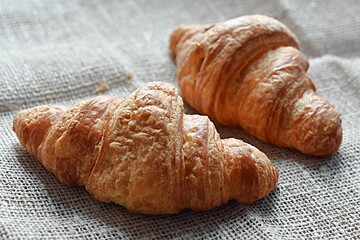 croissants on a canvas napkin. breakfast