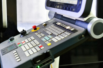 The included control panel of the cnc machine is connected to the machine.