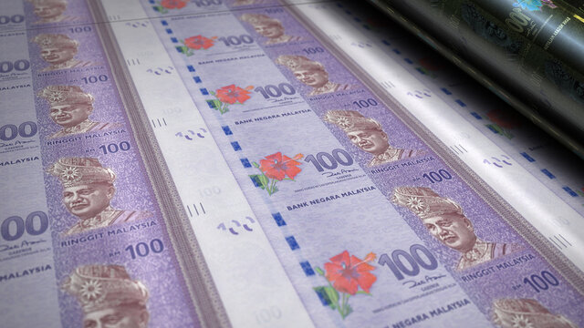 Malaysia Ringgit money banknotes print 3d illustration