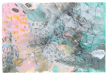 Art Watercolor and Acrylic smear blot. Interior painting. Abstract texture color stain horizontal wall background.