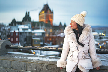 beautiful woman over night in Quebec winter