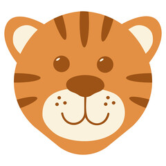 Flat illustration of tiger. Tiger's head stiker. Symbol of New Year 2022. 