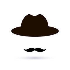 Retro hat and mustache. Retro style, vector illustration. Monochrome.