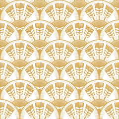 Seamless pattern with bright gold wheat ears. - 473604974
