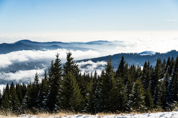 snow covered mountains, the summer road, Bucegi Mountains, Romania 