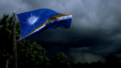 Marshall Islands flag for day of the flag on dark storm clouds - abstract 3D rendering