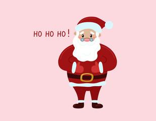 Cute Santa Claus shows like gesture and says ho ho ho phrase. Vector flat isolated illustration