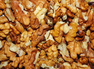 a close-up with many walnut kernel