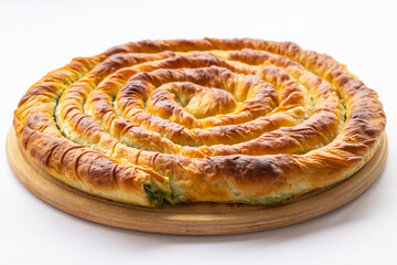 Turkish Tepsi Boregi, Round Borek, Tray pastry (Turkish name; rulo borek)