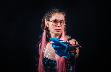 Skin master and a tattoo machine in his salon