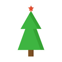 Christmas tree with a red star in the flat style for use in clipart
