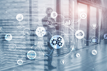 Process automation concept on blurred office and people