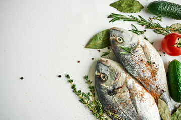 fish fresh food ingredients top view kitchen delicacy