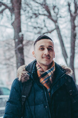 man in winter forest