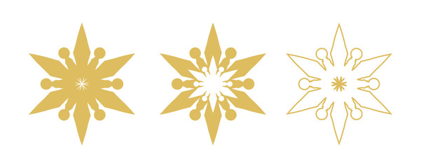 Gold snowflakes icons isolated on white background.