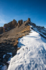 snow covered rocks