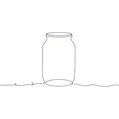 Glass Jar. One single line drawing isolated on white background. Beautiful hand draw design vector illustration for posters, wall art, tote bag, mobile case, t-shirt print