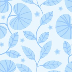 Seamless pattern with blue branches on a solid background. Different plants in the winter style, interleaved with each other. 