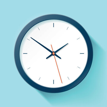 Clock icon in realistic style, blue timer on color background. Business watch. Vector design element for you project