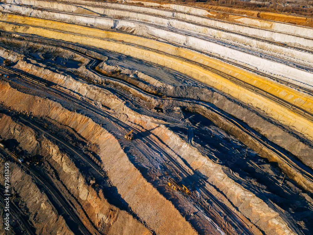 Wall mural Open pit mine in mining and processing plant, aerial view