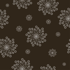 Naklejka premium New Year pattern, snowflakes on black background. Vector design for paper, cover, fabric, interior decor. 