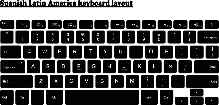Spanish Latin America keyboard layout - Isolated Vector Illustration