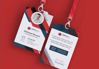 Business ID Card Template with Red Vector Accents