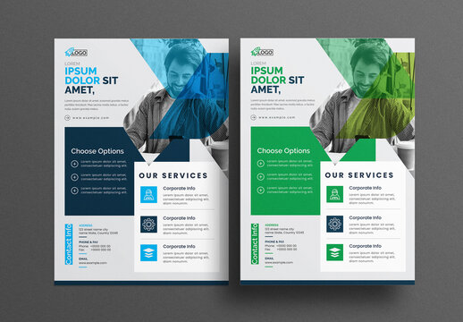 Abstract Corporate Flyer Template with Blue & Green Accents