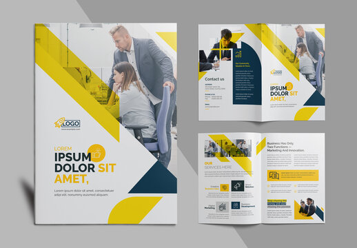 Creative Bifold Business Brochure Template with Yellow Accents