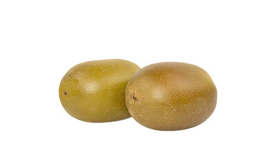 Two yellow or gold kiwi fruit isolated on white background. 