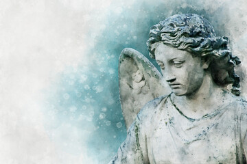 Antique statue of an angel in watercolor style © britaseifert
