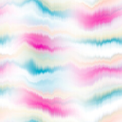 Wavy summer dip dye boho background. Wet ombre color blend for beach swimwear, trendy fashion print. Dripping wave digital watercolor swirl effect. High resolution seamless pattern art material.