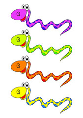 Cute smiling colorful cartoon snakes set collection on white background. Vector illustration.