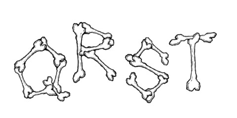 Bones alphabet. Vector illustration in cartoon style on white background. Set 5