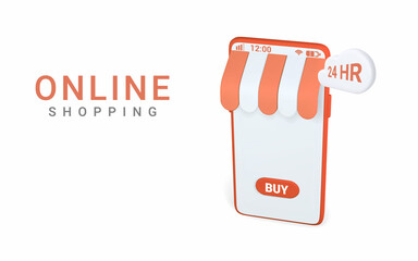 Online shopping concept. Realistic 3d mobilephone. Online store. Vector illustration