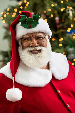 Portrait of Black Santa Claus smiling