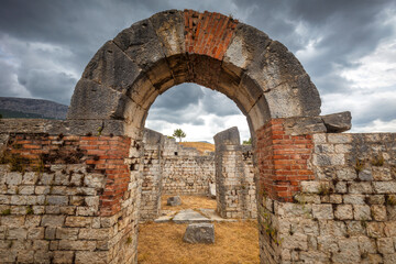 Archaeological ruins of Roman buildings of settlement in the Solin, near Split town, Croatia, Europe.