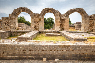 Archaeological ruins of Roman buildings of settlement in the Solin, near Split town, Croatia, Europe.